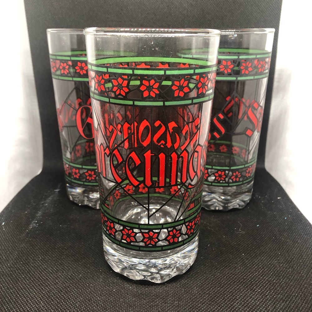 Festive Season’s Greetings Stained Glass Look High Ball Glasses  - Set of 3
